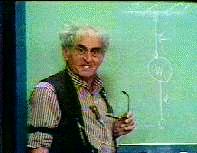 The Professor, Julius Sumner Miller at his chalkboard.